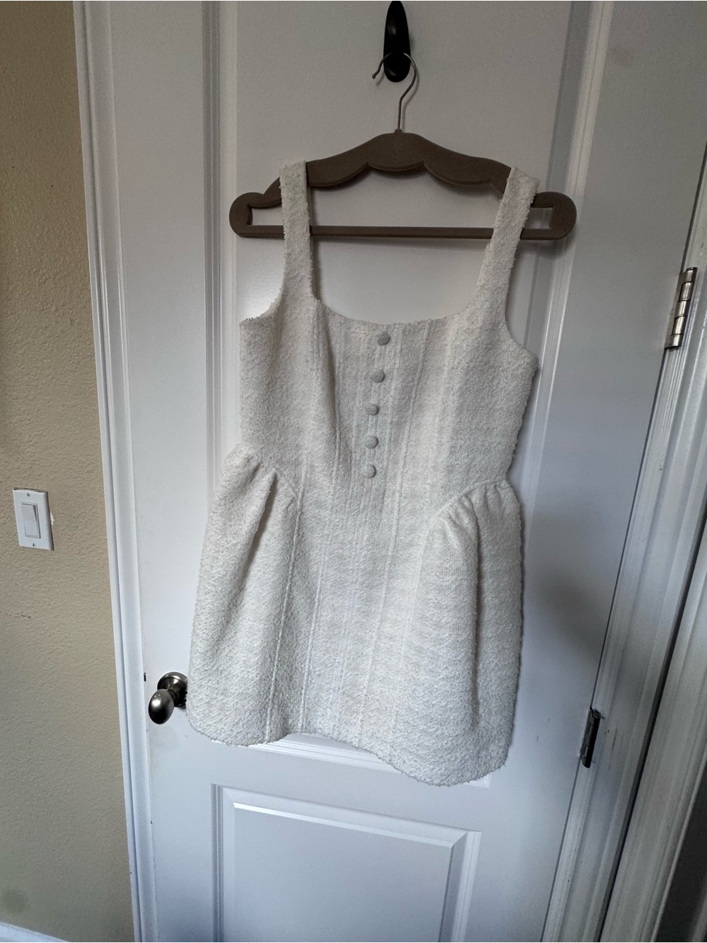 Gianni Bini Cream Textured Mini Dress with Button Placket